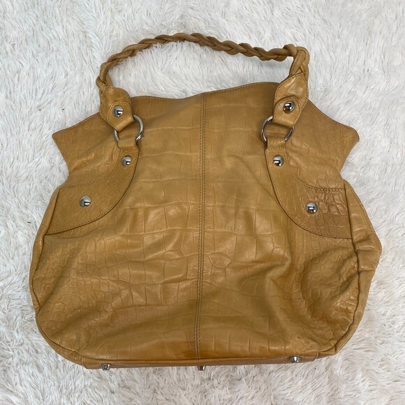 Roberta Gandolfi Italy Womens Tan Leather Braided Handle Large Tote Handbag - Picture 2 of 9